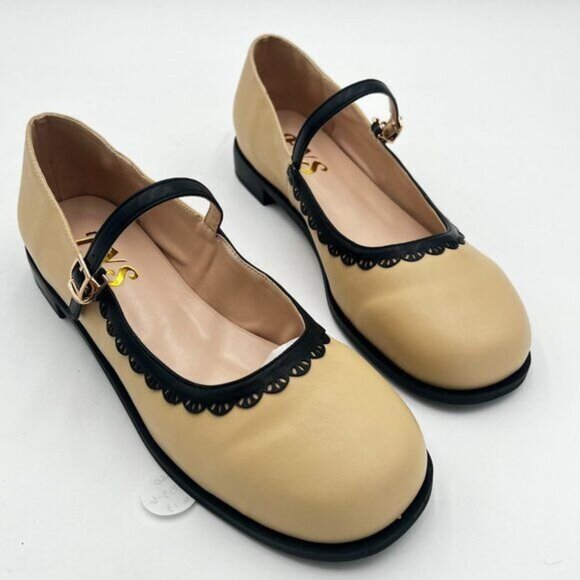 FYS Beige Block Low Heel Mary Jane Pumps Square Toe Dress Party Dance Cute Shoes - Picture 3 of 6
